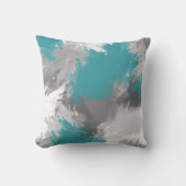 ティール(緑がかった色)グレー抽象芸術ブラシストローク クッション (正面)