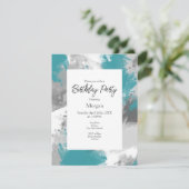 ティール（緑がかった色）グレー抽象芸術ブラシストローク 招待状 (スタンド正面)