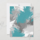 ティール（緑がかった色）グレー抽象芸術ブラシストローク 招待状 (裏面)