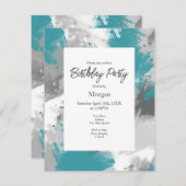 ティール（緑がかった色）グレー抽象芸術ブラシストローク 招待状 (正面/裏面)