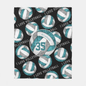 ティール(緑がかった色)グレー白い女の子はバレーボールが大好きパーソナライズされた フリースブランケット (正面)