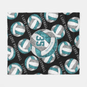 ティール(緑がかった色)グレー白い女の子はバレーボールが大好きパーソナライズされた フリースブランケット (正面(横))