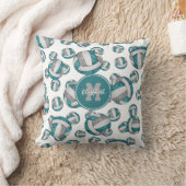 ティール(緑がかった色)グレー白ガーリーバレーボール模様 クッション (ブランケット)