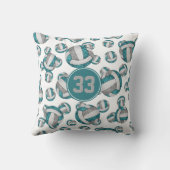 ティール(緑がかった色)グレー白ガーリーバレーボール模様 クッション (裏面)