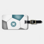 ティール（緑がかった色）グレー白サッカーモノグラムのラゲッジタグ ラゲッジタグ (正面横)
