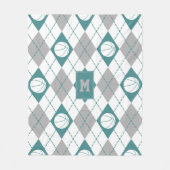 ティール（緑がかった色）グレー白バスケットボールチームカラーアーガイル フリースブランケット (正面)