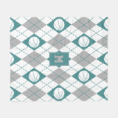 ティール（緑がかった色）グレー白バスケットボールチームカラーアーガイル フリースブランケット (正面(横))