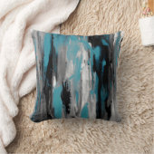 ティール(緑がかった色)グレー白黒抽象芸術 クッション (ブランケット)