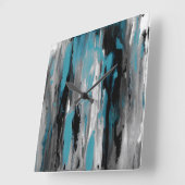 ティール(緑がかった色)グレー白黒抽象芸術 スクエア壁時計 (傾斜)