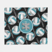 ティール（緑がかった色）グレー私はバレーボール文字パターン大好き フリースブランケット (正面(横))