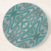 ティール（緑がかった色）&グレー自然抽象芸術砂岩コースター コースター (正面)