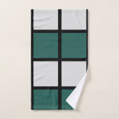 ティール(緑がかった色)グレー黒パタ市松模様にーン バスタオルセット (ハンドタオル)