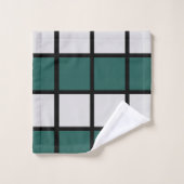 ティール(緑がかった色)グレー黒パタ市松模様にーン バスタオルセット (ウォッシュタオル)