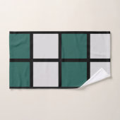 ティール(緑がかった色)グレー黒パタ市松模様にーン バスタオルセット (ハンドタオル)
