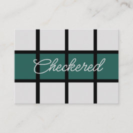 ティール（緑がかった色）グレー黒パタ市松模様にーン 名刺