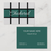 ティール(緑がかった色)グレー黒パタ市松模様にーン 名刺 (正面/裏面)
