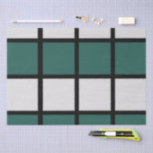 ティール（緑がかった色）グレー黒パタ市松模様にーン 薄葉紙 (クラフト)