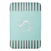 ティール（緑がかった色）、グレー、および白ストライプ色 バスマット (正面縦)