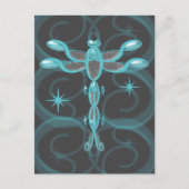 ティール(緑がかった色)、グレー、ガラスのトンボと星 ポストカード (正面)
