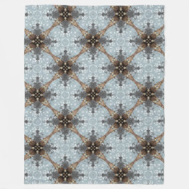 ティール（緑がかった色）、グレー、ブロンズ、ヴィンテージ花模様 フリースブランケット