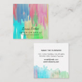 ティール(緑がかった色)グ絵を描リー抽象芸術モダン水彩画家 スクエア名刺 (正面/裏面)