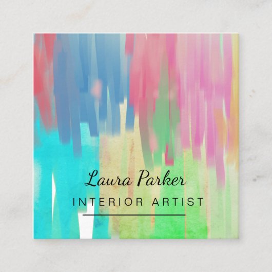 ティール(緑がかった色)グ絵を描リー抽象芸術モダン水彩画家 スクエア名刺 (正面)