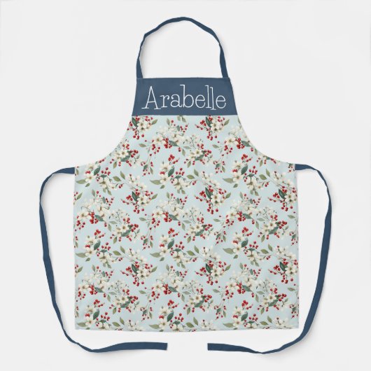 ティール（緑がかった色）グ離れレーズとスノーベリーキッチンエプロン エプロン (正面)