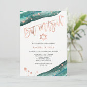 ティール(緑がかった色)ゲードとフェイクバラ金ゴールドルックバルミツワー 招待状 (スタンド正面)