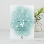 ティール(緑がかった色)コットンキャンディスウィートボーイ誕生日招待状 招待状 (スタンド正面)