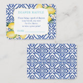 ティール（緑がかった色）、コバルト、レモンおむつラッフルベビーシャワー エンクロージャーカード (正面/裏面)