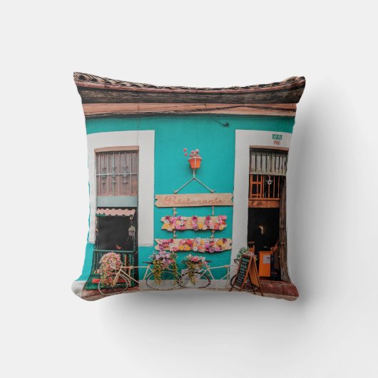 ティール(緑がかった色)コンクリ絵を描ート クッション (正面)