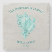 ティール(緑がかった色)コンチシェルストーンコースター ストーンコースター (正面)