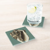 ティール(緑がかった色)コンチシェル ガラスコースター (アングル)