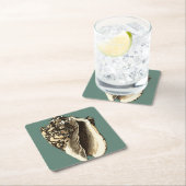 ティール(緑がかった色)コンチシェル スクエアペーパーコースター (インサイチュ)