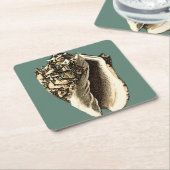 ティール(緑がかった色)コンチシェル スクエアペーパーコースター (アングル)