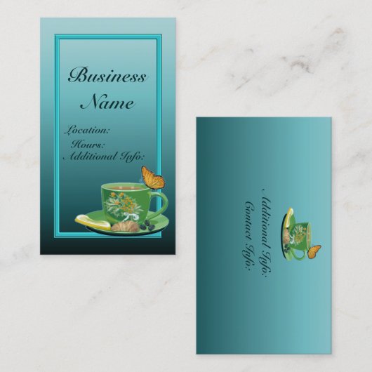 ティール（緑がかった色）コーヒーカップ名刺2 名刺 (正面/裏面)