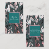 ティール（緑がかった色）コーラルウォーターカラーボタニカルグラムシエレガントック 名刺 (正面/裏面)