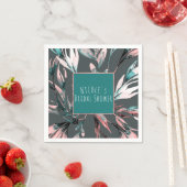 ティール（緑がかった色）コーラルグレイ水彩植物性ガラスエレガント スタンダードカクテルナプキン (インサイチュ)