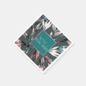 ティール（緑がかった色）コーラルグレイ水彩植物性ガラスエレガント スタンダードカクテルナプキン (角)