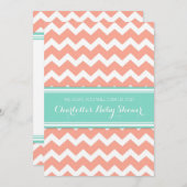 ティール（緑がかった色）コーラルシェブロンカスタムベビーシャワー招待状 招待状 (正面/裏面)