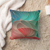 ティール(緑がかった色)&コーラルニューアールヌーボー装飾用クッション クッション (ブランケット)