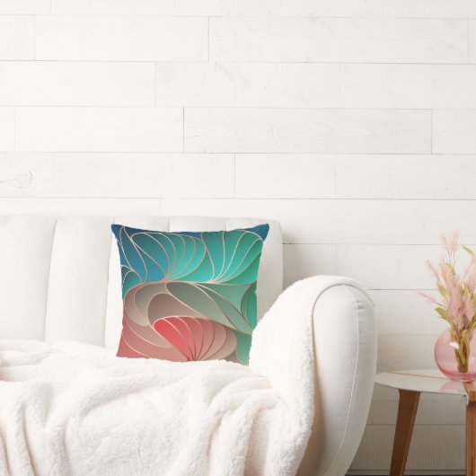 ティール(緑がかった色)&コーラルニューアールヌーボー装飾用クッション クッション (ソファ)