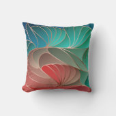 ティール(緑がかった色)&コーラルニューアールヌーボー装飾用クッション クッション (正面)