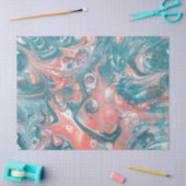 ティール(緑がかった色)コーラルブルーホワイト抽象芸術デコパージュ 薄葉紙 (クラフト)