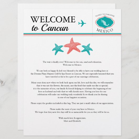 ティール（緑がかった色）コーラルメキ結婚シコの歓迎レター (正面/裏面)