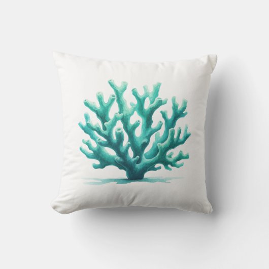 ティール（緑がかった色）コーラルリーフビーチ航海のコースト海洋生物 クッション (正面)