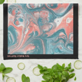 ティール(緑がかった色)コーラル抽象芸術ブラックオリジナルアクリル キッチンタオル (折り畳み)