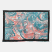 ティール(緑がかった色)コーラル抽象芸術ブラックオリジナルアクリル キッチンタオル (横)