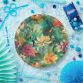 ティール（緑がかった色）、コーラル&マウヴアモダンートフローラ ペーパープレート (パーティー)