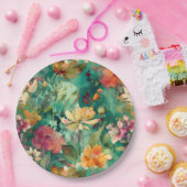 ティール（緑がかった色）、コーラル&マウヴアモダンートフローラ ペーパープレート (パーティー)